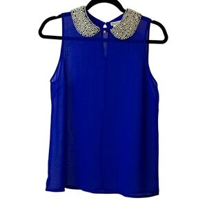 Dizzylissy Royal Blue Sleeveless Top‎ with Beaded Collar - Women's Size Small#